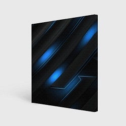 Картина квадратная Синий неоновый яркий свет на черном абстрактном фо