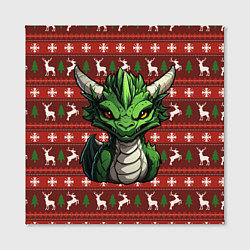 Холст квадратный Зеленый дракон на новогоднем фоне, цвет: 3D-принт — фото 2