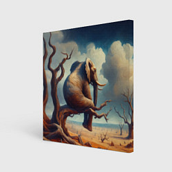 Картина квадратная Слон сидит на ветке дерева в пустыне