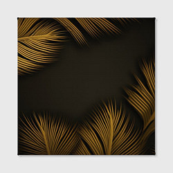 Холст квадратный Тонкие золотые листья на черном фоне, цвет: 3D-принт — фото 2