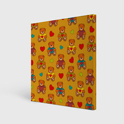 Картина квадратная Игрушечные мишки и разноцветные сердца