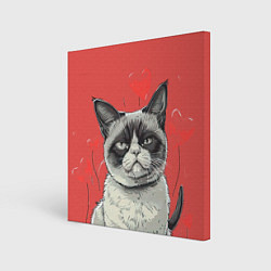 Картина квадратная Недовольный кот на день святого Валентина