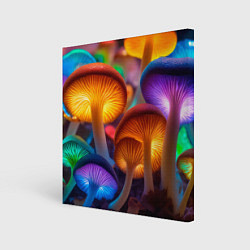 Картина квадратная Неоновые светящиеся грибы