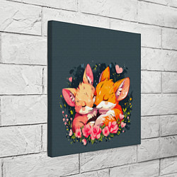 Холст квадратный Милые лисички в цветах, цвет: 3D-принт — фото 2