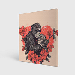 Холст квадратный Влюбленные обезьяны 14 февраля, цвет: 3D-принт
