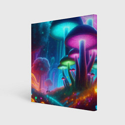 Холст квадратный Планета цветных неоновых грибов, цвет: 3D-принт
