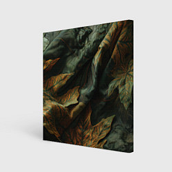 Холст квадратный Реалистичный охотничий камуфляж из ткани и листьев, цвет: 3D-принт