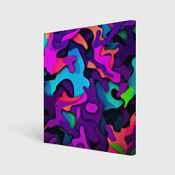 Холст квадратный Яркий неоновый камуфляж, цвет: 3D-принт