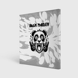 Холст квадратный Iron Maiden рок панда на светлом фоне, цвет: 3D-принт