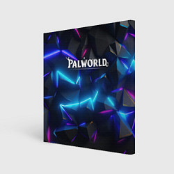 Холст квадратный Palworld логотип на ярких неоновых плитах, цвет: 3D-принт