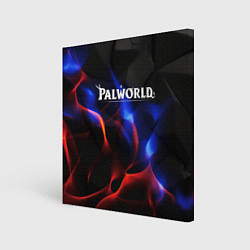 Холст квадратный Palworld логотип на черном и фиолетовом абстракте, цвет: 3D-принт