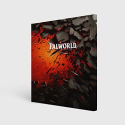 Картина квадратная Palworld логотип черные плиты в разломе