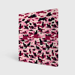 Холст квадратный Камуфляжные розовые котики, цвет: 3D-принт