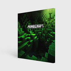 Холст квадратный Minecraft logo зеленые кубики, цвет: 3D-принт