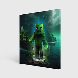 Картина квадратная Minecraft зеленый персонаж на острове