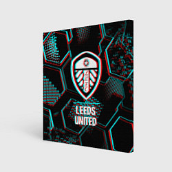 Картина квадратная Leeds United FC в стиле glitch на темном фоне