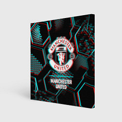 Картина квадратная Manchester United FC в стиле glitch на темном фоне