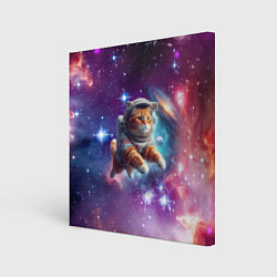 Холст квадратный Котик смелый космонавт - нейросеть, цвет: 3D-принт