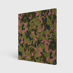Холст квадратный Камуфляжный паттерн зеленый с розовыми пятнами, цвет: 3D-принт