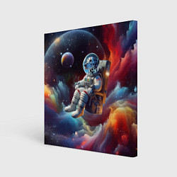 Картина квадратная Космонавт далматинец в неоновой галактике