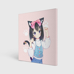 Холст квадратный Аниме девочка кошка с ушками, цвет: 3D-принт