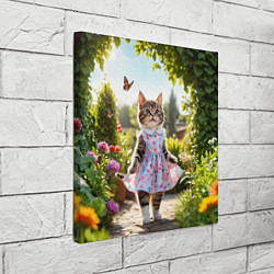 Холст квадратный Кошка в летнем платье в саду, цвет: 3D-принт — фото 2