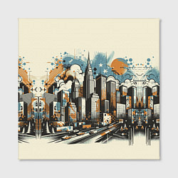 Холст квадратный Рисунок города с небоскребами, цвет: 3D-принт — фото 2