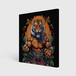 Картина квадратная Муай-Тай тигр в стойке боевые искусства