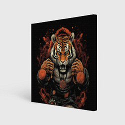 Картина квадратная Муай- Тай тигр в стойке боевые искусства