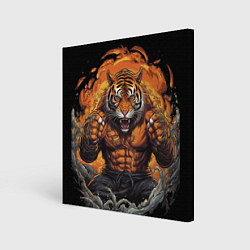 Картина квадратная Муай - Тай тигр в стойке боевые искусства