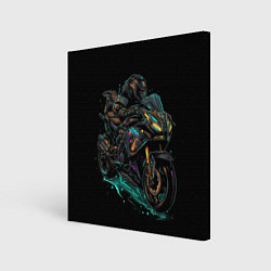 Холст квадратный Темный мотоцикл на черном фоне, цвет: 3D-принт