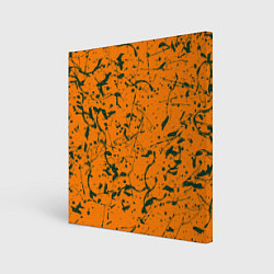 Картина квадратная Оранжевый с брызгами зеленой краски