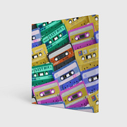 Холст квадратный Аудио кассеты разноцветные, цвет: 3D-принт