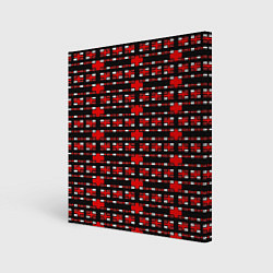 Картина квадратная Красные и белые кирпичики на чёрном фоне