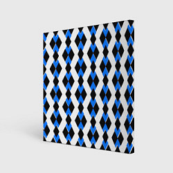 Холст квадратный Чёрные и синие ромбы на белом фоне, цвет: 3D-принт