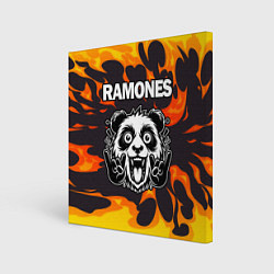 Картина квадратная Ramones рок панда и огонь