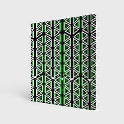 Холст квадратный Бело-зелёные треугольники на чёрном фоне, цвет: 3D-принт