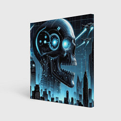 Холст квадратный Cyberpunk skull - metropolis neon glow, цвет: 3D-принт