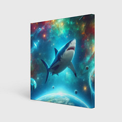 Холст квадратный Большая белая акула в космическом пространстве, цвет: 3D-принт