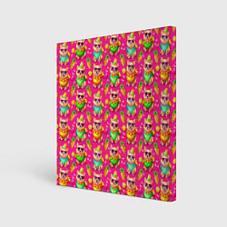 Картина квадратная Щенята и летний вайб паттерн