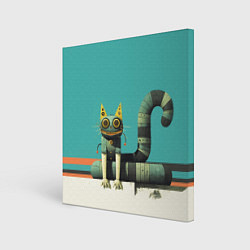 Холст квадратный Механический зеленый кот, цвет: 3D-принт