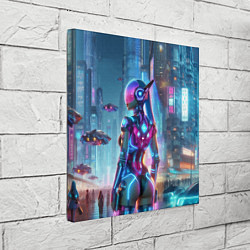 Холст квадратный Cyberpunk girl - neon glow ai art, цвет: 3D-принт — фото 2