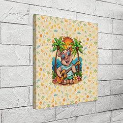 Холст квадратный Свинья с гитарой жаркое лето, цвет: 3D-принт — фото 2