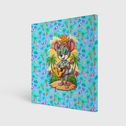 Холст квадратный Грызун играет на гитаре жарким летом, цвет: 3D-принт