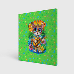 Картина квадратная Кот играет на гитаре летом