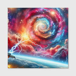 Холст квадратный Полёт к далёкой галактике - неоновый космос, цвет: 3D-принт — фото 2
