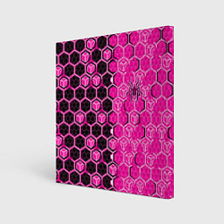 Картина квадратная Техно-киберпанк шестиугольники розовый и чёрный с
