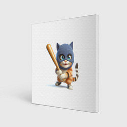 Картина квадратная Прикольный котёнок с бейсбольной битой и в балакла