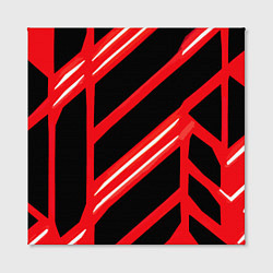 Холст квадратный Чёрно-белые полосы на красном фоне, цвет: 3D-принт — фото 2
