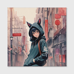 Холст квадратный Девушка в худи с ушками, цвет: 3D-принт — фото 2